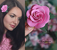Украшения для волос "Розовая роза с листиками". Подарок девушке