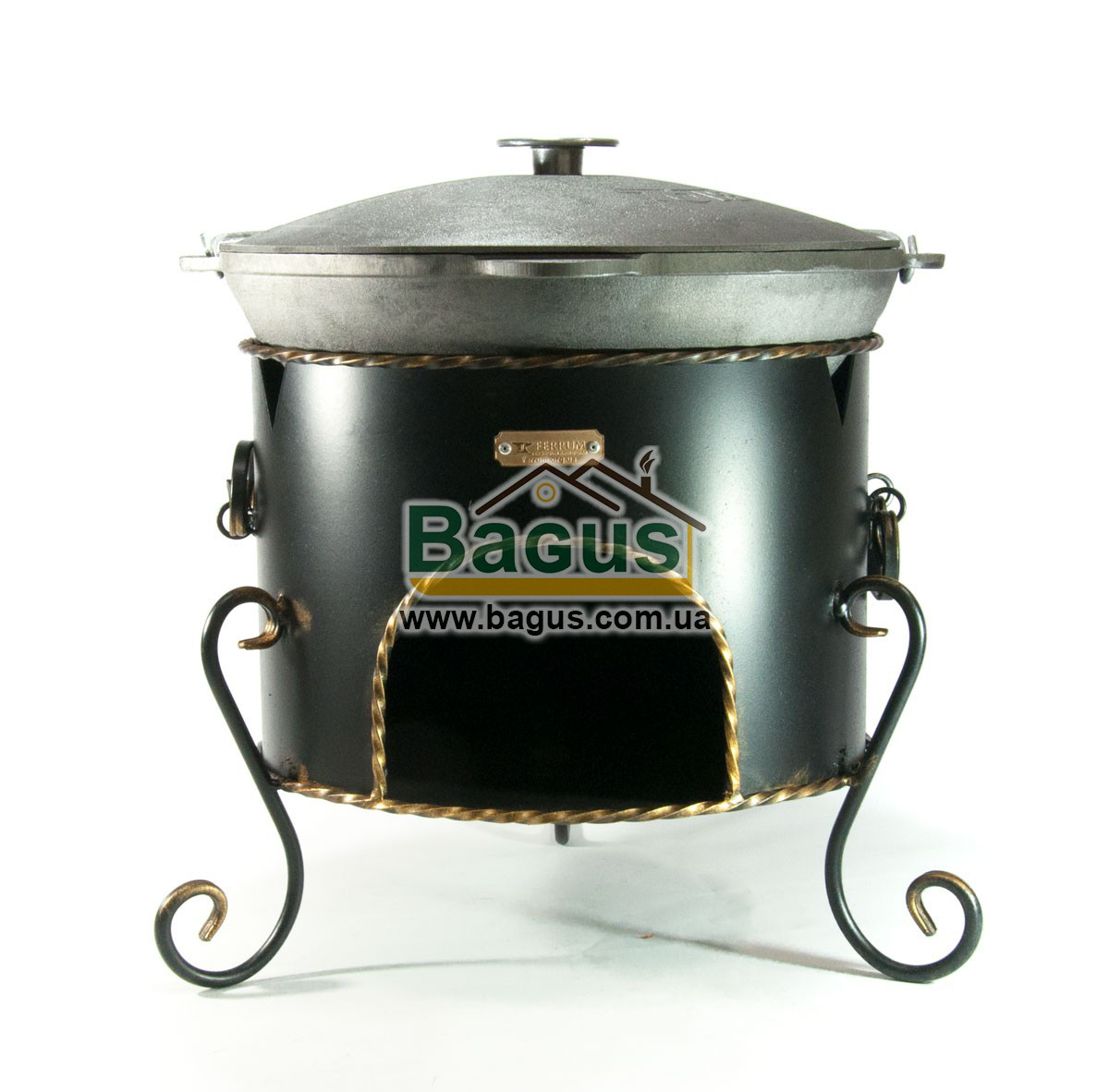 Казан татарський чавунний для плову WOK 12 л 40 см з чавунною кришкою, дужкою та печуванням Біол 0912ЧК-4