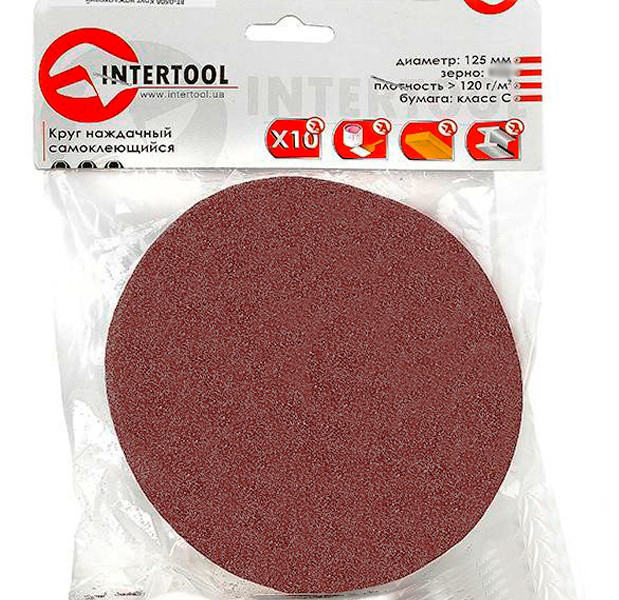 Круг наждачний 125 Р 180 мм 10 шт Intertool BT-0518