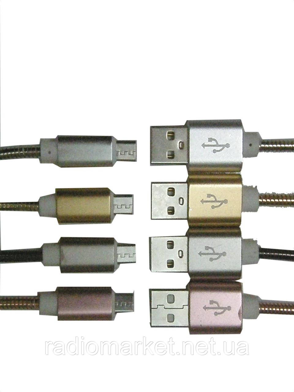 Шнур комп'ютерний "Tcom", штекер USB А — штекер misro USB, металева ізоляція,Ø 4,5 мм, 1 м