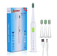 Azdent AZ-1 Pro Sonic White with green Звуковая электрическая зубная щетка, 4 насадки, фото 2