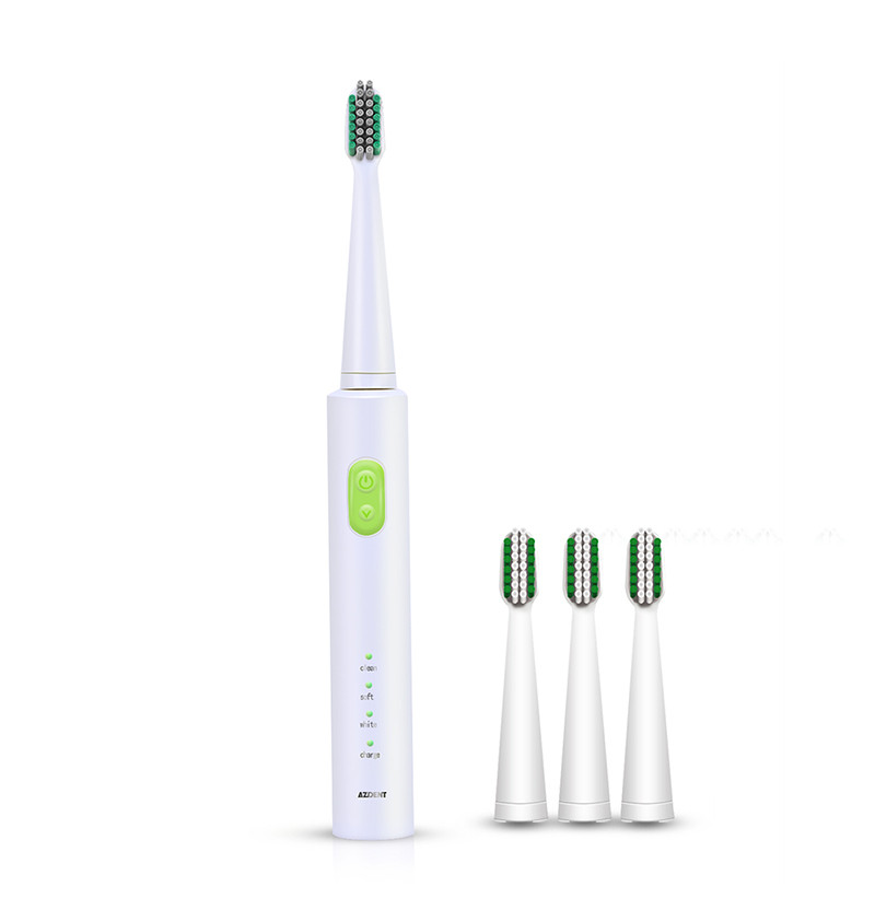 Azdent AZ-1 Pro Sonic White with green Звуковая электрическая зубная щетка, 4 насадки