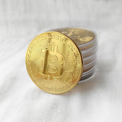 Сувенірна Монета Bitcoin позолочена, фото 2