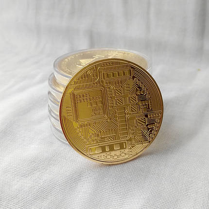 Монета сувенірна Bitcoin позолочена, фото 2