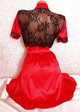 Яскравий атласний халат із коротким рукавом і ажурною спинкою Червоний, фото 3