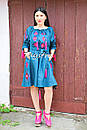Плаття відкриті плечі вишиванка льон плаття, вишите плаття вишиванка, літнє плаття морська хвиля, фото 2
