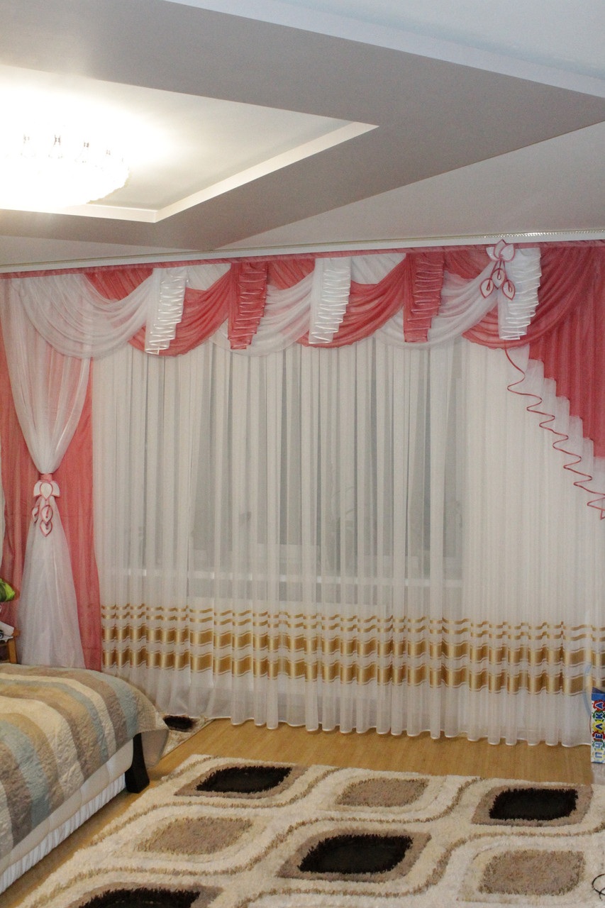 Комплект ламбрекен зі шторою Агнія 3.5 м тем.рожевий