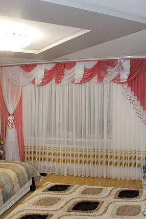 Комплект ламбрекен зі шторою Агнія 3.5 м тем.рожевий, фото 1