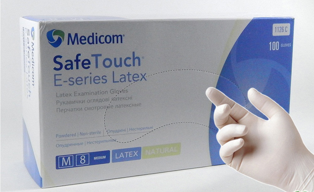 Латексні рукавички Medicom E-Series опудренниє (100шт/уп)