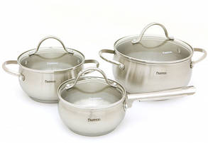 Набір посуду з нержавіючої сталі "Martinez" 6шт.зі скляними кришками Fissman