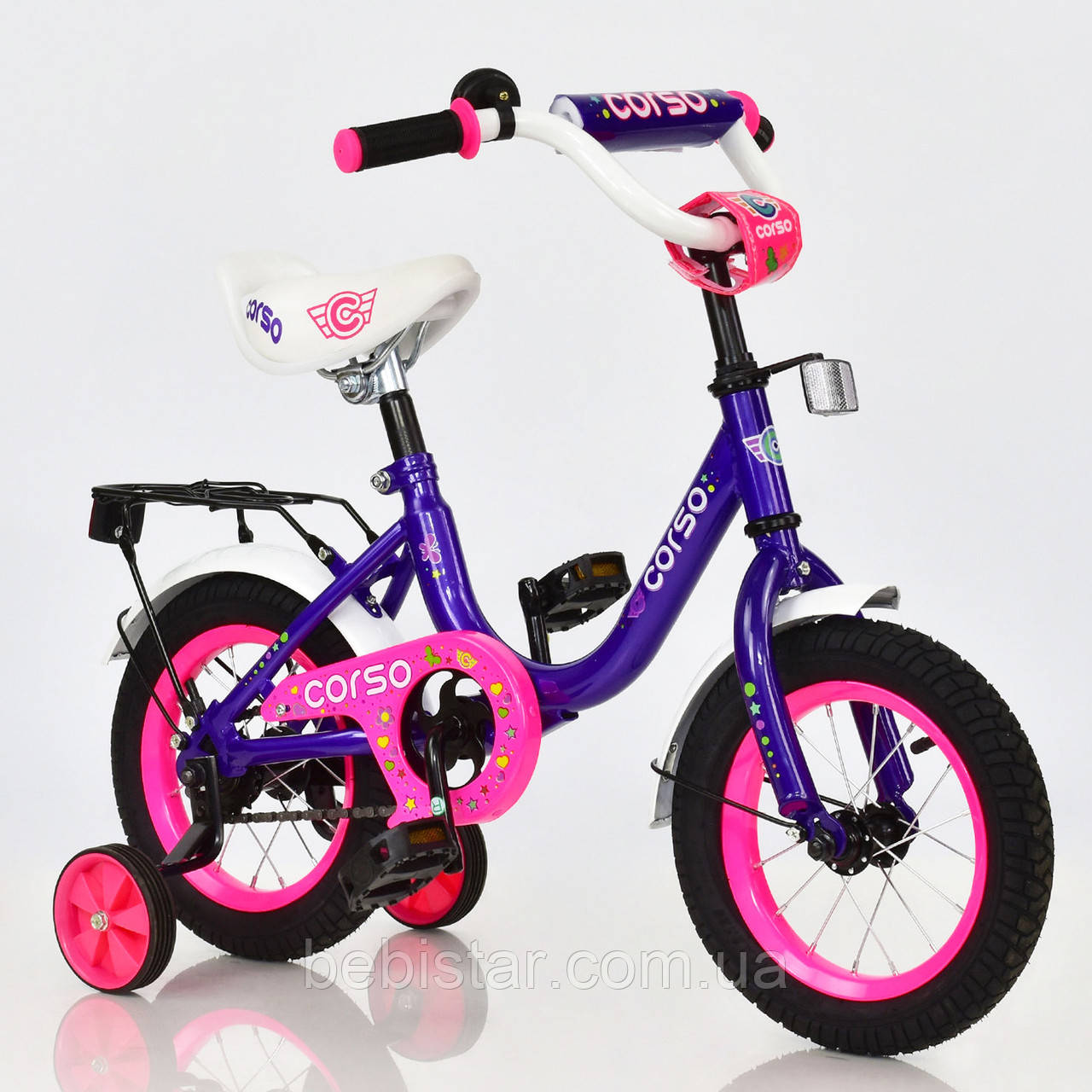 Двоколісний велосипед Corso 12" дітям 3-4 роки колір фіолетовий
