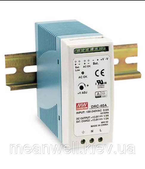 DRC-40B Mean Well Блок живлення з функцією UPS на DIN-рейку 40,02 Вт, ch1 - 27,6 В/0,95 А, ch2 - 27,6 В/ 0,5 А