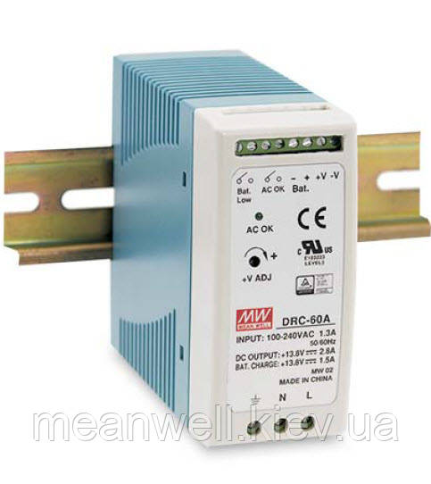 DRC-60A Mean Well Блок живлення з функцією UPS на DIN-рейку 59,34 Вт, ch1 - 13,8 В/2, ch2 - 13,8 В/ 1,5 А, фото 1