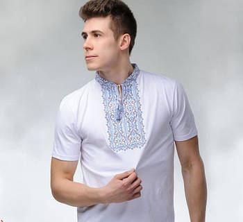 Чоловіча футболка вишиванка білого кольору з блакитним орнаментом Король Данило/розмір S M L  XL 3XL
