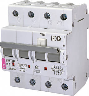 Диференціальний автоматичний вимикач KZS-4M 3p+N B 6/0,03 тип AC (6kA)