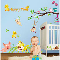 Наклейка на стену, виниловые наклейки мультфильм "Happy time " 125см*180см(лист90*60см), фото 3