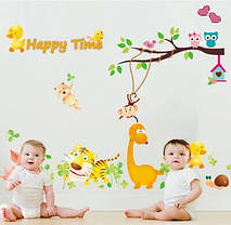 Наклейка на стену, виниловые наклейки мультфильм "Happy time " 125см*180см(лист90*60см), фото 2