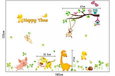 Наклейка на стіну, вінілові наклейки мультфільму "Happy time" 125 см*180 см (лист90*60 см), фото 3