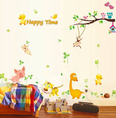 Наклейка на стену, виниловые наклейки мультфильм "Happy time " 125см*180см(лист90*60см), фото 2
