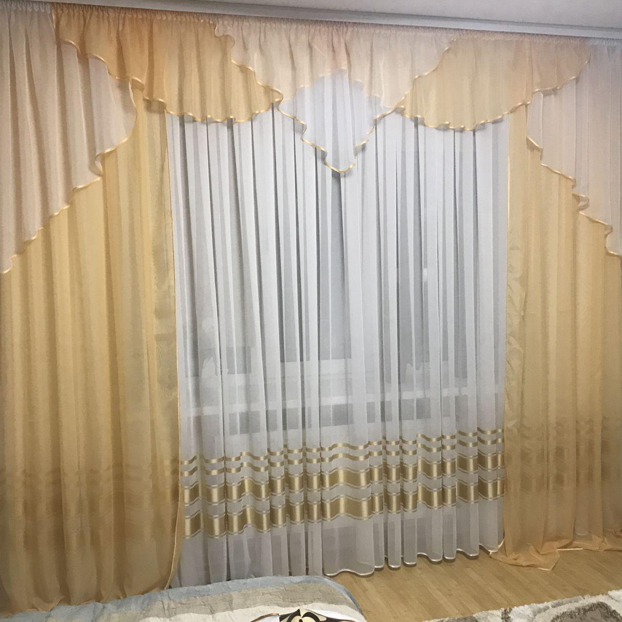 Легкие шифоновые готовые шторы с ламбрекеном "№295" : продажа, цена в ...
