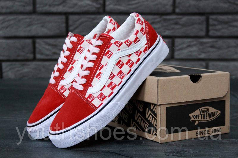 Кеди унісекс Vans Old Skool х Supreme Red/white "Червоні з білим" р. 5-9,5 (37-42,5)