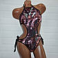 Жіночий купальник з паєтками, суцільний, бікіні, сріблясто-рожевий, розмір S, на зав'язках, зйомна чашка, фото 6