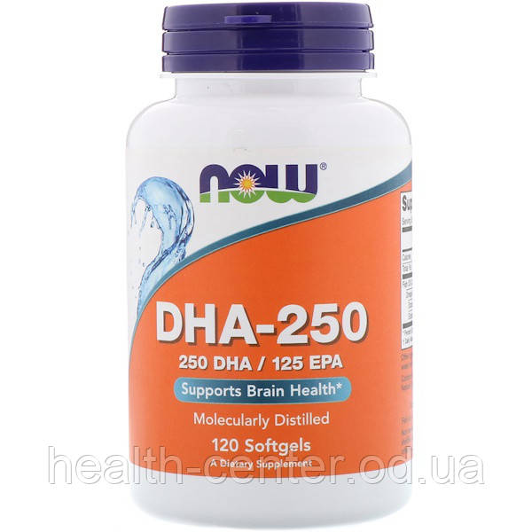 Омега-3 для мозку  DHA-250,120 капс  (250 ДГК/125 ЕПК)  Now Foods USA