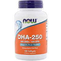 Омега-3 для мозга DHA-250, 120 капс (250 ДГК/125 ЭПК) Now Foods USA