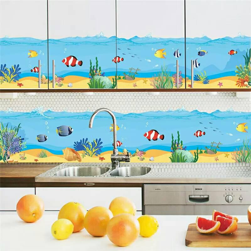 Наклейка у ванну, акрилові наклейки, прикраси стіни "рибки в Червоному морі" 110*20 см (лист 45*60 см)