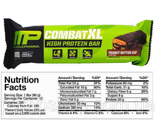 Батончик MusclePharm Combat XL High Protein Bar 90 г (1 шт.), фото 2