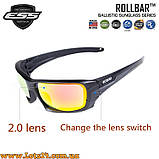 Тактичні балістичні окуляри ESS Rollbar для військових стрільби страйкбола зі змінними лінзами на гумці поляризаційні, фото 2