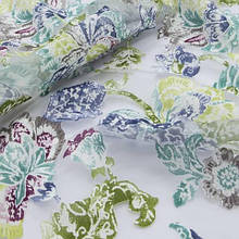 Органза з обважнювачем, квітковий принт блакитно-зелений