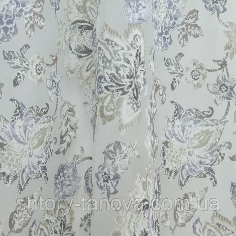 Органза з обважнювачем, квітковий принт білий, фото 1