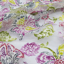 Органза з обважнювачем, квітковий принт рожевий