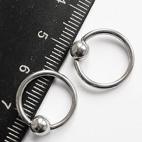 Кільце сегментне для пірсингу: діаметр 10 мм, товщина 1.6 мм, кулька 5 мм. Сталь 316L.