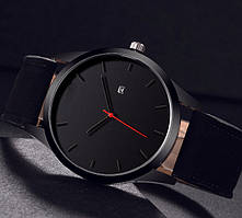Чоловічий наручний годинник з чорним циферблатом і чорним ремінцем, Чоловічий наручний годинник