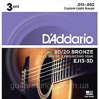 Струны D'Addario EJ13-3D Bronze 80/20 11-52 3 sets