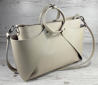 16-1 Натуральна шкіра Сумка жіноча шкіряна екрю бежева А4 формат Сумка жіноча з натуральної шкіри молочна