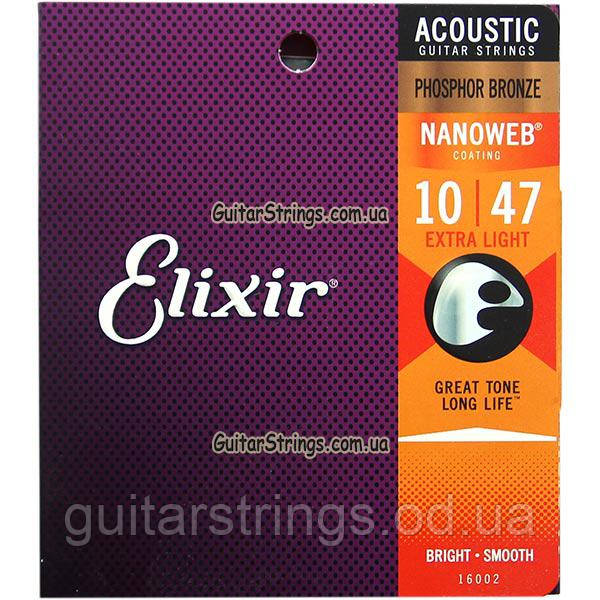 Струны Elixir 16002 Nanoweb Phosphor Bronze 10-47 - фото 1 - id-p224768373