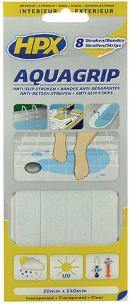 AQUA GRIP - Самоклеюча стрічка проти ковзання, водостійка, прозора, 20,0х240,0 мм х 8 шт., фото 1