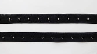 Гачки на стрічці для корсетів однорядні 25 мм чорні (нейлон)