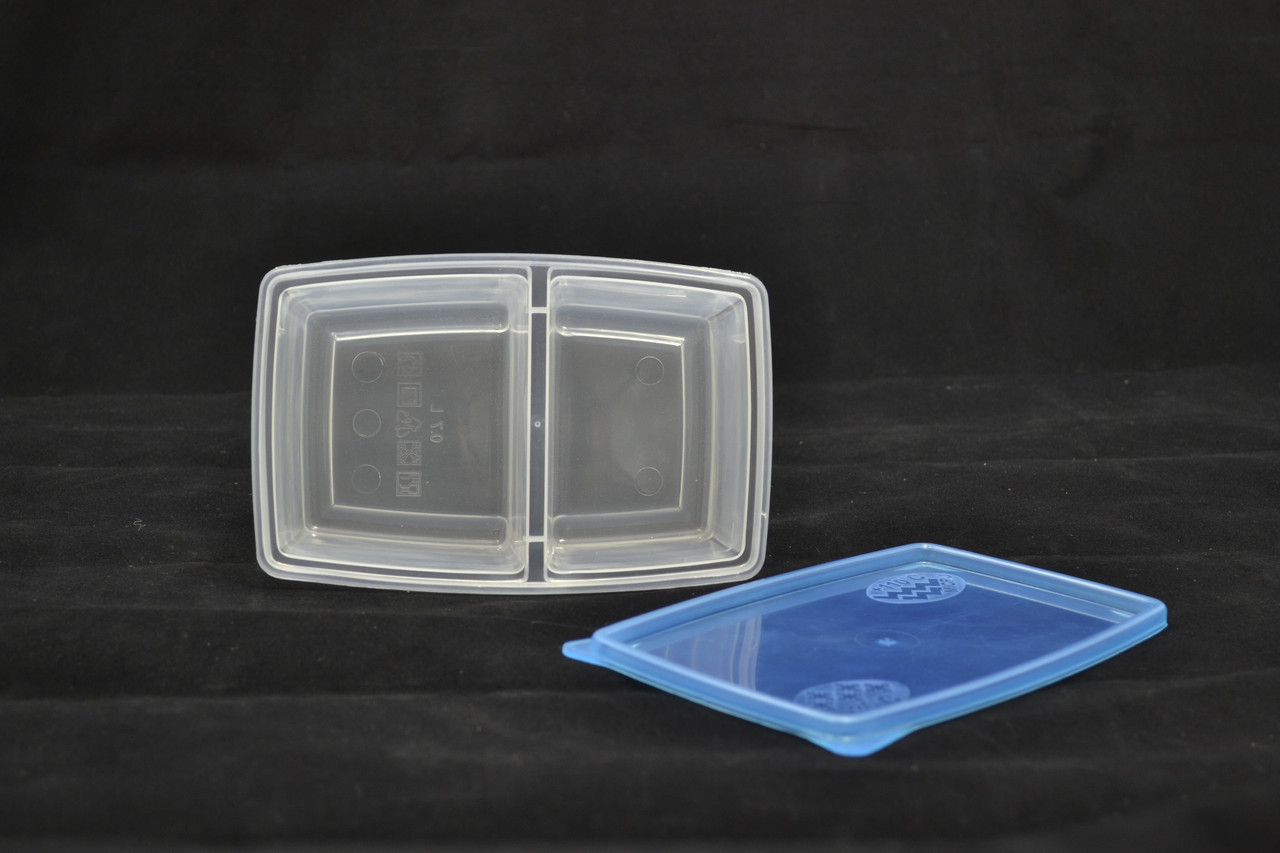 Пластиковый прямоугольный двойной контейнер (лоток) 0.7л "Европейский" с жесткой крышкой (разные цвета крышки) - фото 8 - id-p493843728