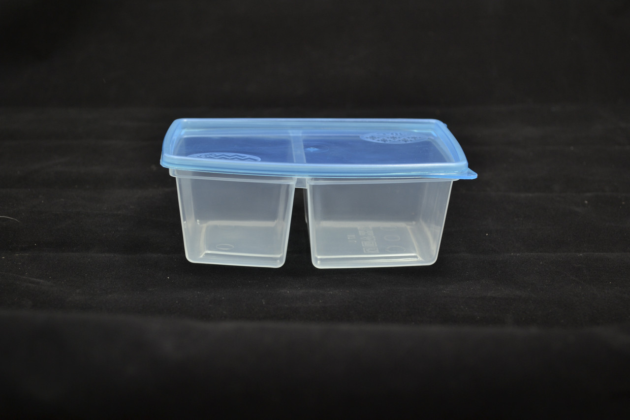 Пластиковый прямоугольный двойной контейнер (лоток) 0.7л "Европейский" с жесткой крышкой (разные цвета крышки) - фото 9 - id-p493843728