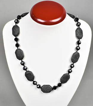 Намисто Лава восьмикутник + чорний Агат L-50см