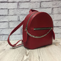 Рюкзак "Шайн" натуральна шкіра, червоний матовий з плетінкою, фото 1