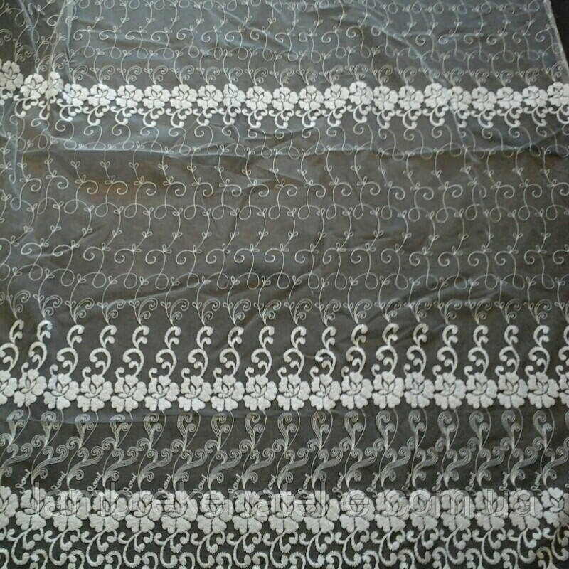 Тюль біла вишивка квіти махрові, залишок 6 м, фото 1