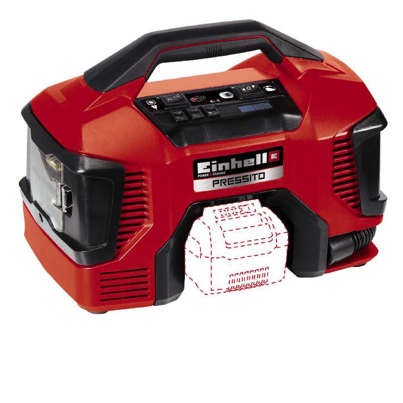 Гібридний компресор Einhell Pressito 220 В / Li-Ion 18 + Акумулятор 2.5 А/год + Зарядний пристрій