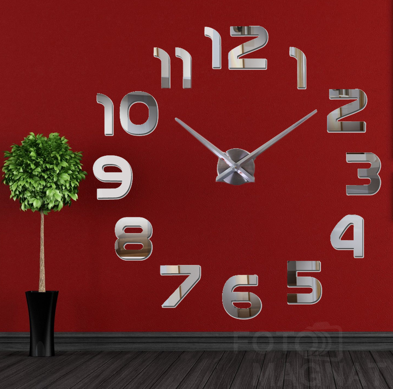 Настенные часы 3D Большие "Onesize" - 3Д часы наклейка с зеркальным эффектом, необычные настенные часы стикеры - фото 5 - id-p708109022