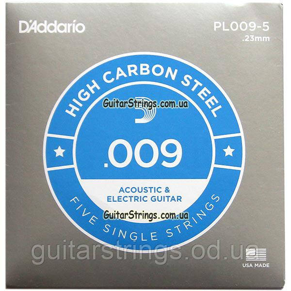 Струна D'Addario PL009-5 Plain Carbon Steel 0.09 (акустика/електро) 5-pack