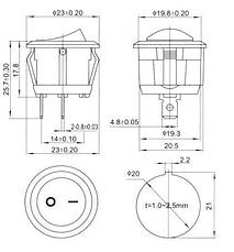 Перемикач клавішний КП-19 2 контакту, 2 положення з фіксацією без підсвічування 220В. Чорний, фото 4